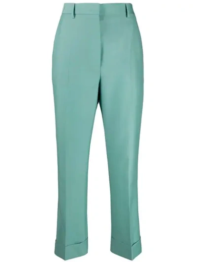 Shop Fendi Cropped Tailored Trousers In Blue