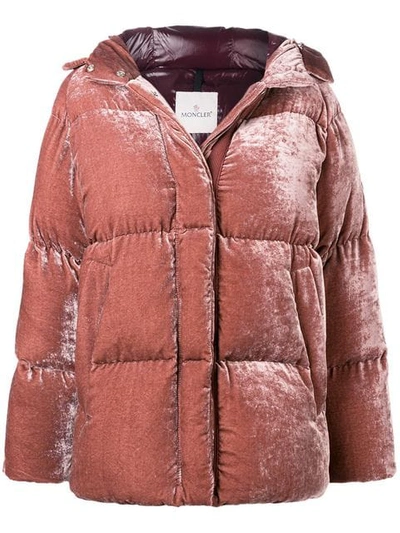 Shop Moncler Butor Velvet Puffer Jacket - Pink