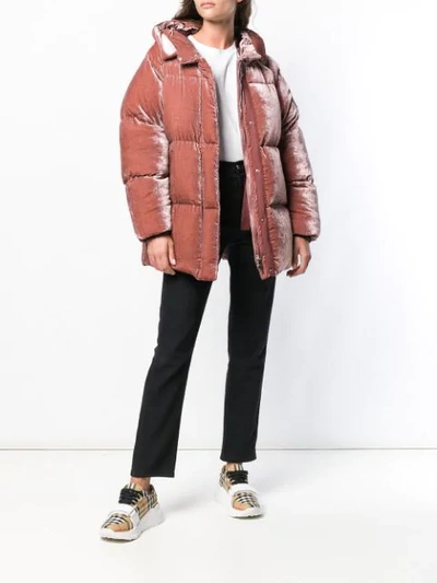 Shop Moncler Butor Velvet Puffer Jacket - Pink