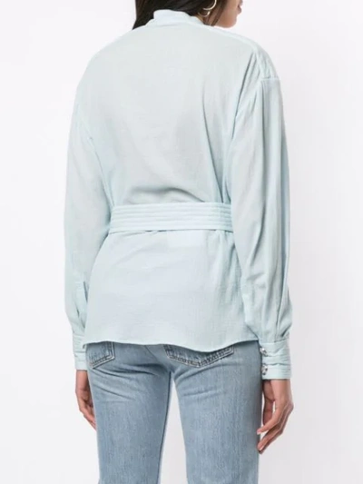 Shop Balmain Belted Blouse In Blue