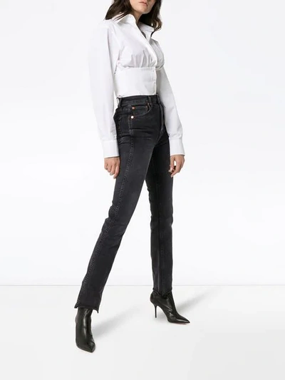 Shop Re/done Double Needle Long Straight Leg Jeans In Black