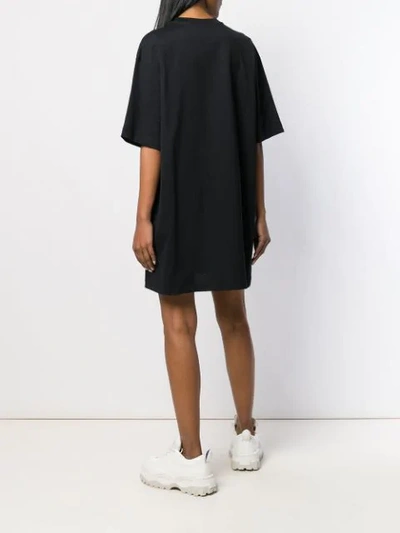 Shop Msgm Printed Logo T-shirt Dress In Black