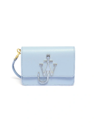 Shop Jw Anderson 'logo' Plate Mini Leather Crossbody Bag In Ice Blue