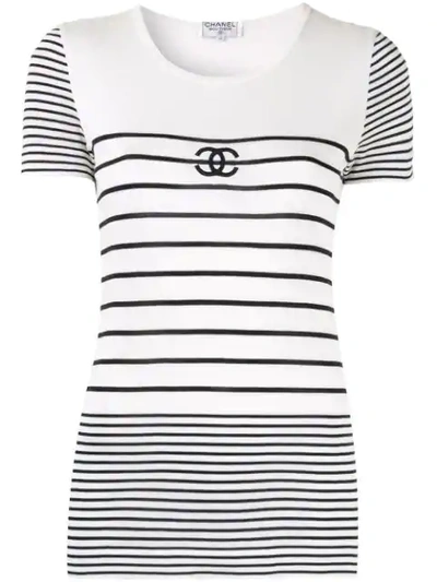 Pre-owned Chanel Border Short Sleeve Top In White