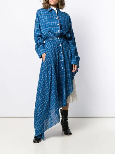 Shop Natasha Zinko Check Asymmetric Shirt Dress In Blue