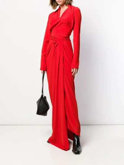 RICK OWENS DRAPED WOVEN MAXI DRESS - 红色