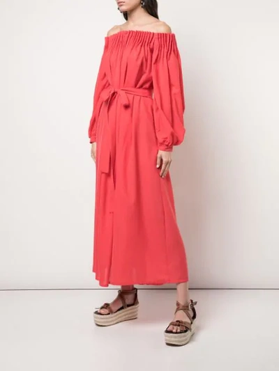 Shop Gabriela Hearst Off-shoulder Belted Dress - Red