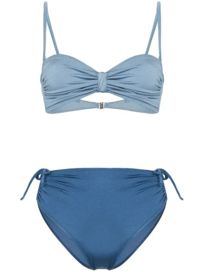 Shop Leslie Amon Bandeau Twist Bikini In Blue