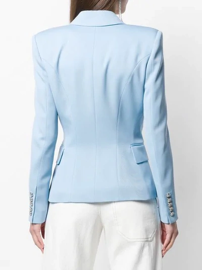 Shop Balmain Double Breasted Blazer In Blue