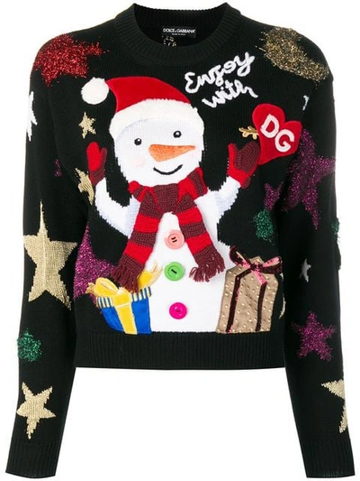 Shop Dolce & Gabbana Snowman Jumper In Black