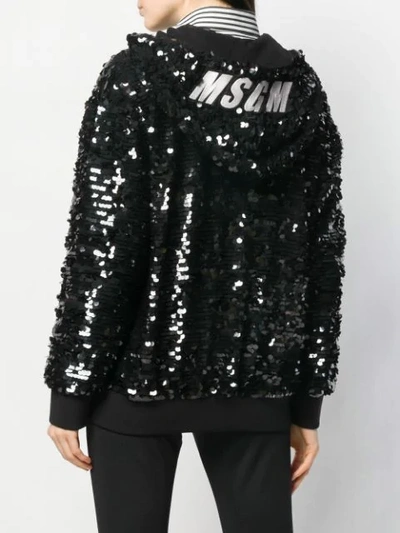 Shop Msgm Sequinned Logo Hoodie In Black