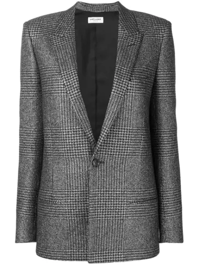 Shop Saint Laurent Houndstooth Single-breasted Blazer In Black