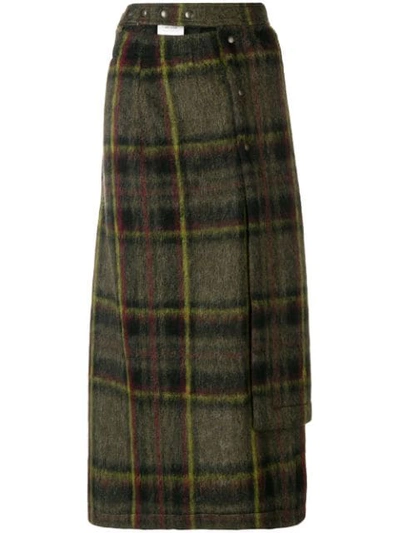 Shop Marios Asymmetric Tartan Skirt In Green