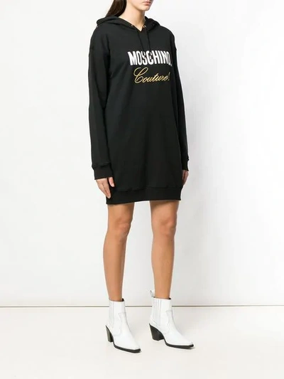 Shop Moschino Logo Hooded Sweatshirt Dress In Black