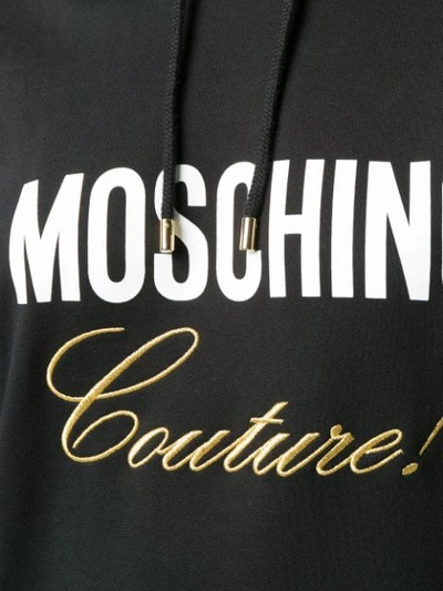 Shop Moschino Logo Hooded Sweatshirt Dress In Black