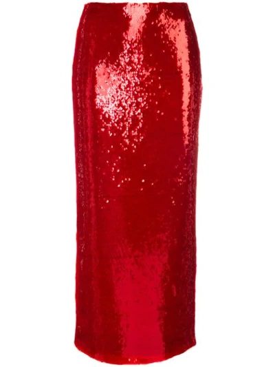 Shop Sally Lapointe Sequin Straight Skirt In Red