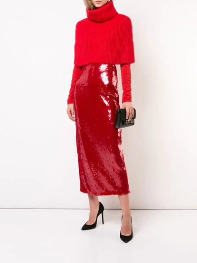 Shop Sally Lapointe Sequin Straight Skirt In Red