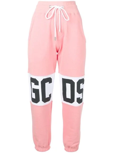 Shop Gcds Cropped Track Pants - Pink