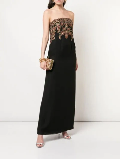 Shop Oscar De La Renta Strapless Gown With Beading Embroidery In Black