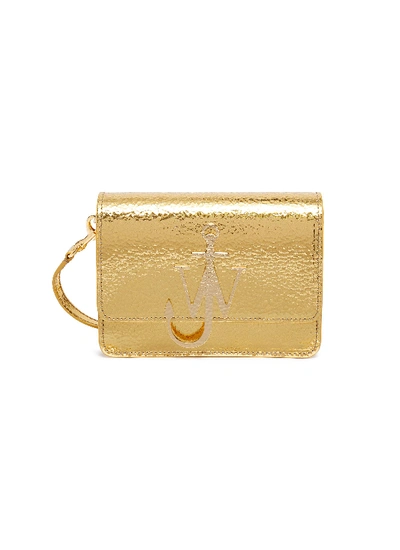 Shop Jw Anderson 'logo' Plate Mini Leather Crossbody Bag In Gold