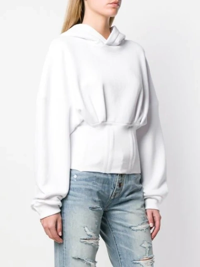 Shop Amiri Cropped Ruched Hoodie In White