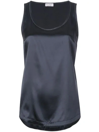 Brunello Cucinelli Scoop Neck Satin Tank In Blue