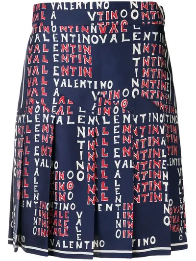 Shop Valentino Logo Print Skirt In Blue