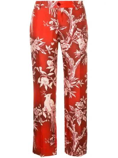 Shop F.r.s For Restless Sleepers Floral Print Cropped Trousers In Red