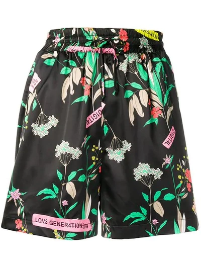 Shop Pinko Floral Print Wide Shorts In Black
