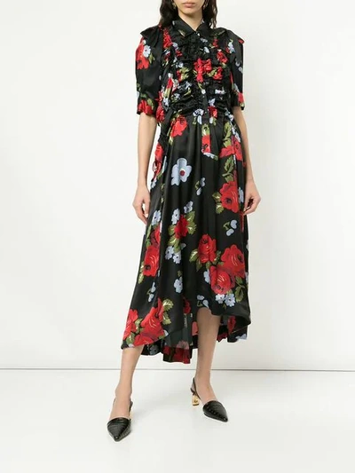 Shop Simone Rocha Ruffled Floral Dress In Black