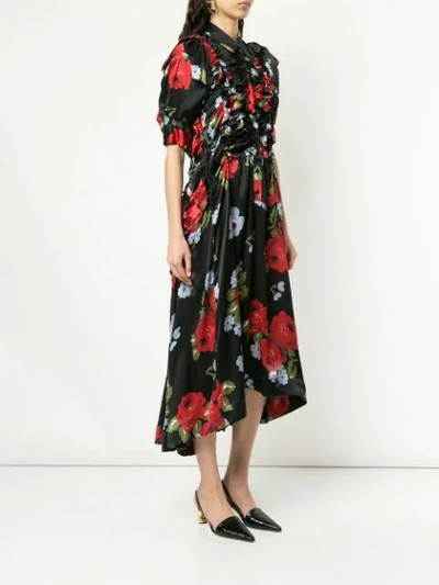 Shop Simone Rocha Ruffled Floral Dress In Black