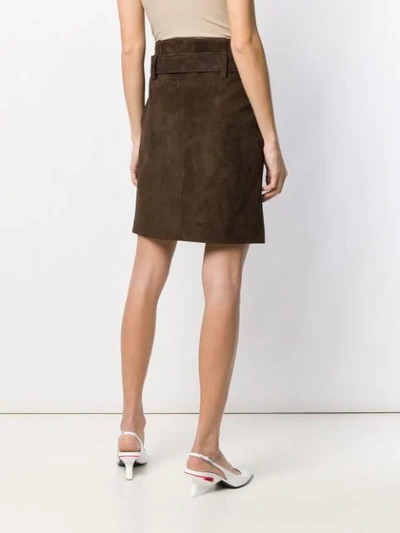 Shop Prada Belted Midi Skirt In Brown