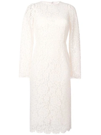 Shop Dolce & Gabbana Fitted Lace Dress In White