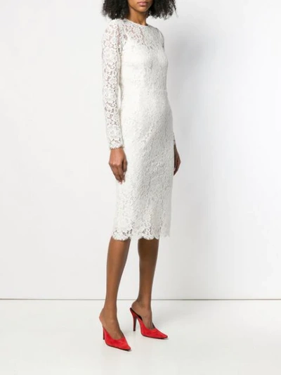 Shop Dolce & Gabbana Fitted Lace Dress In White
