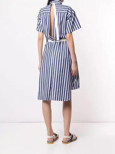 Shop Sacai Striped Belted Shirt Dress In 428 Blue×white Stripe