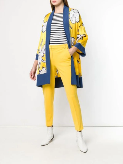 Shop Pinko Floral Print Oversized Coat In Yellow