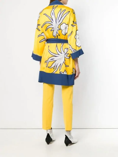 Shop Pinko Floral Print Oversized Coat In Yellow