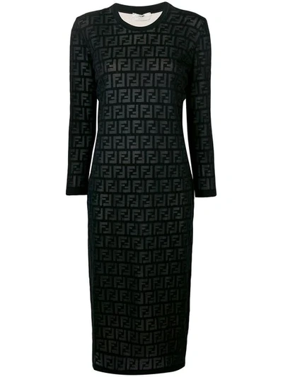Shop Fendi Inlaid Ff Motif Dress In Black