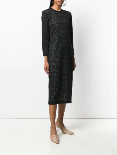 Shop Fendi Inlaid Ff Motif Dress In Black