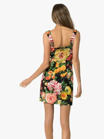 Shop Dolce & Gabbana Cady Floral Print Sleeveless Mini Dress In Yellow