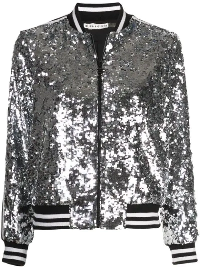 Shop Alice And Olivia Lonnie Sequin Bomber Jacket In Silver