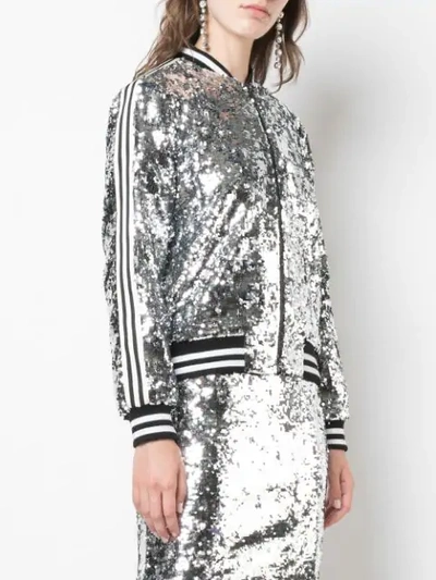 Shop Alice And Olivia Lonnie Sequin Bomber Jacket In Silver