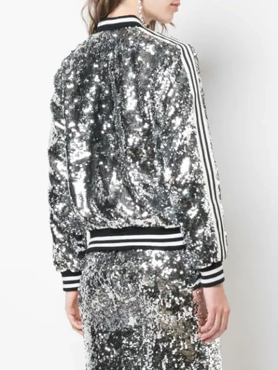 Shop Alice And Olivia Lonnie Sequin Bomber Jacket In Silver