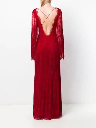 Shop Alberta Ferretti Fringed Detail Evening Dress In Red