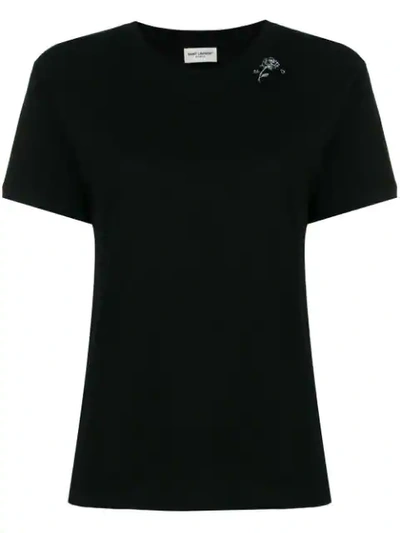 Shop Saint Laurent Rose Print T-shirt In Black