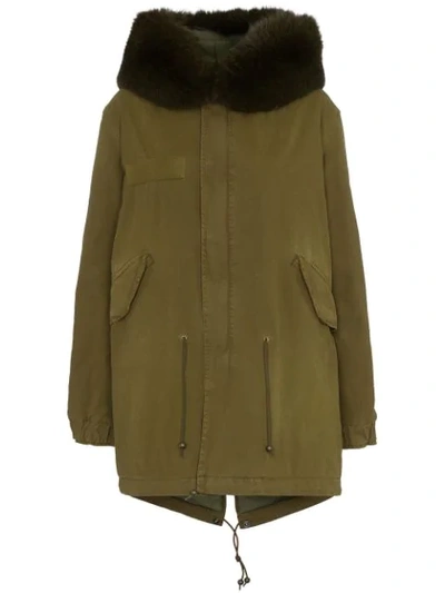 Shop Mr & Mrs Italy Hooded Fur Trim Cotton Parka In Green