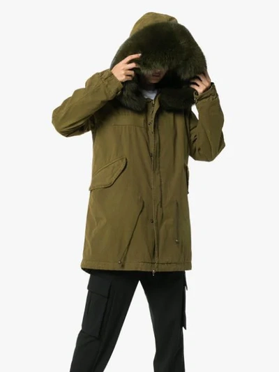 Shop Mr & Mrs Italy Hooded Fur Trim Cotton Parka In Green