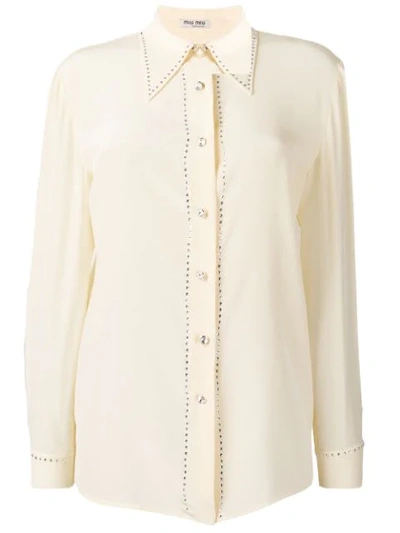 Shop Miu Miu Glitter Detailed Shirt In Yellow