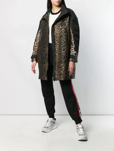 Shop Pinko Leopard Jacquard Zip-up Coat In Zc8 Multi Nero Beige