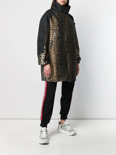 Shop Pinko Leopard Jacquard Zip-up Coat In Zc8 Multi Nero Beige